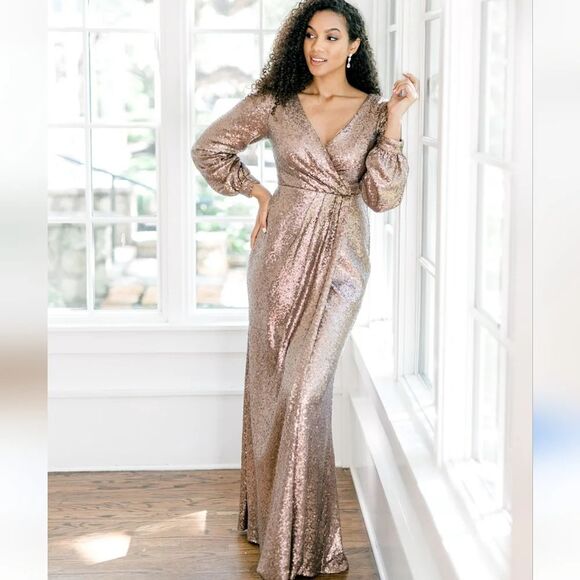 Rose Gold Sequin V-Neck Dress - Picture 1 of 14